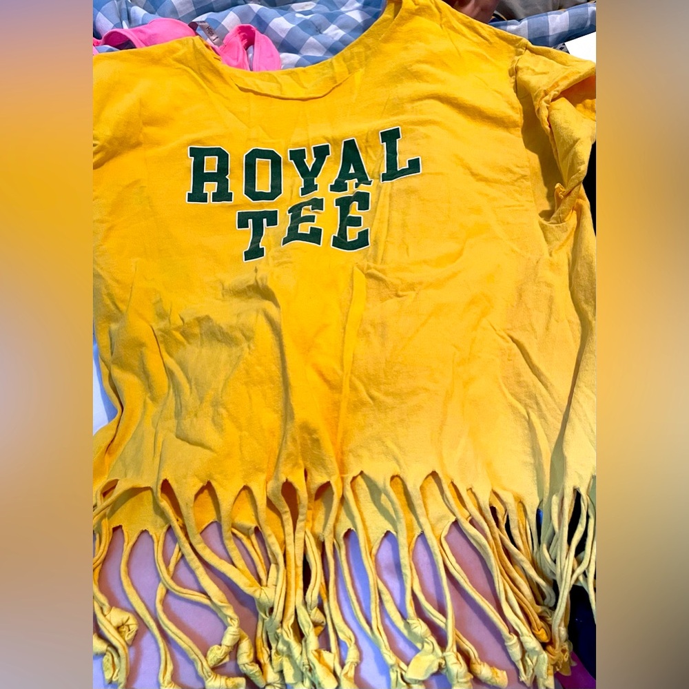 Yellow tee and Green writing Size L